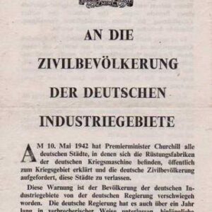 Allied Leaflet - An die zivilbevolkerung der deutschen Industriegebiete