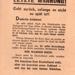 Russian Leaflet - Letzte Warnung Geht zuruck, solange es nicht zu spat ist!