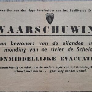 Very Rare Allied Leaflet Evacuation Walcheren, dropped on October 2nd 1944.