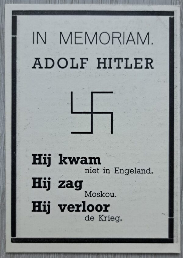 Cartoon flyer / Prayer card of Adolf Hitler made by the former Dutch resistance.