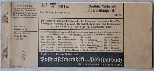 German checkbook, Dresden. Used in 1941/1942.