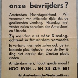 Amsterdamse poster "Wanneer komen onze bevrijders?"
