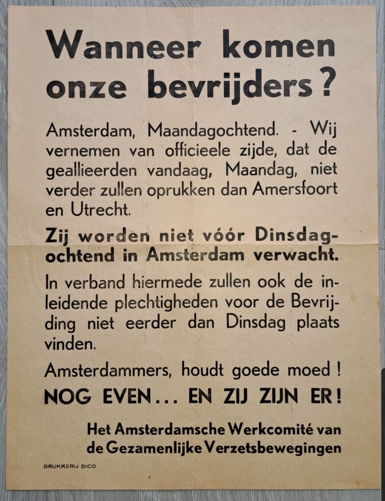 Amsterdamse poster "Wanneer komen onze bevrijders?"